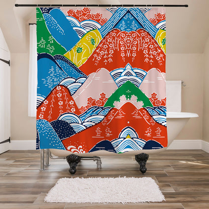 Feblilac Colorful Mountains Shower Curtain with Hooks