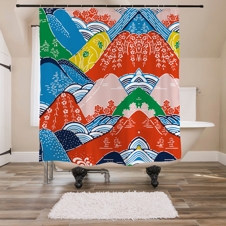 Feblilac Colorful Mountains Shower Curtain with Hooks - view 3