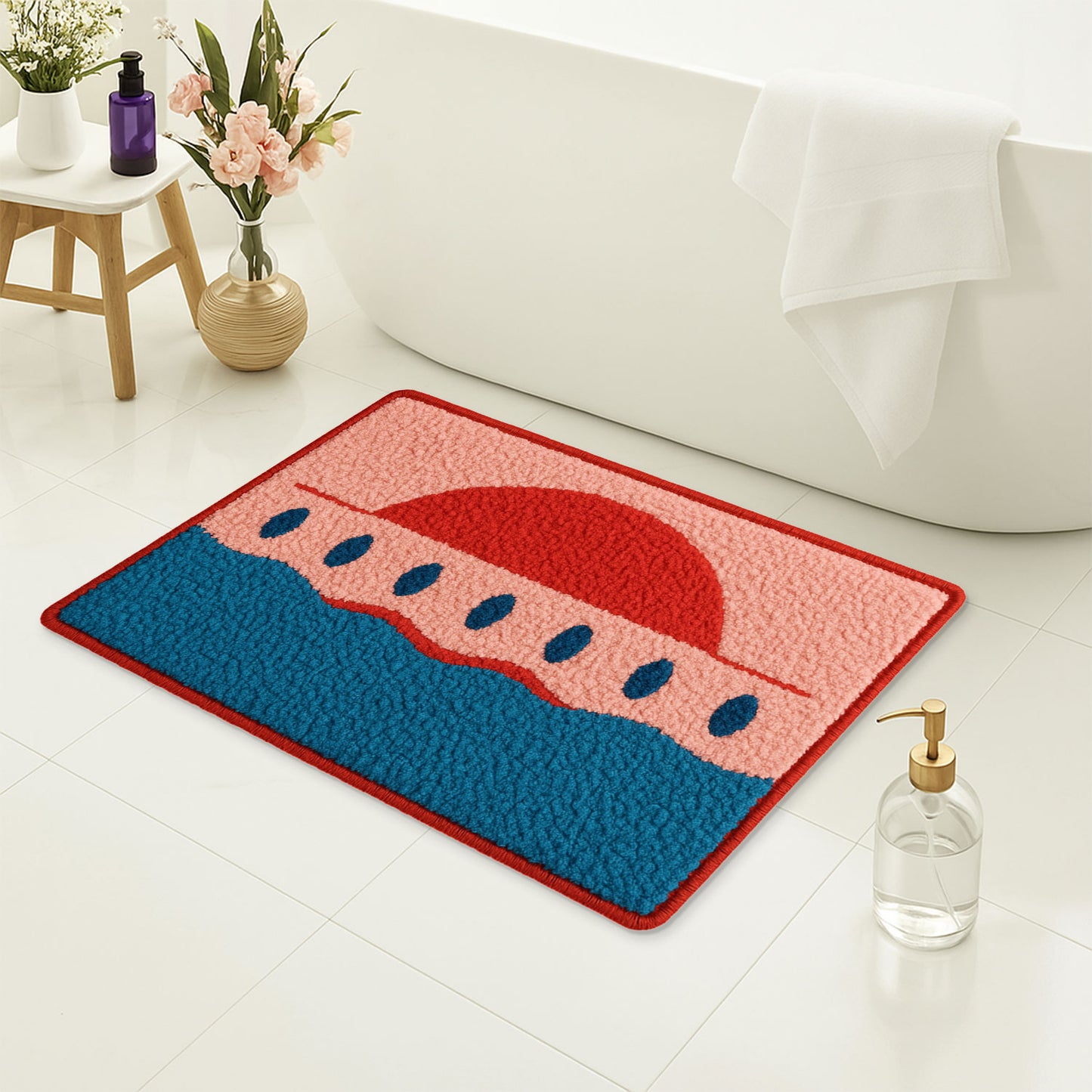 Feblilac Pink Sky and Sea Tufted Bath Mat