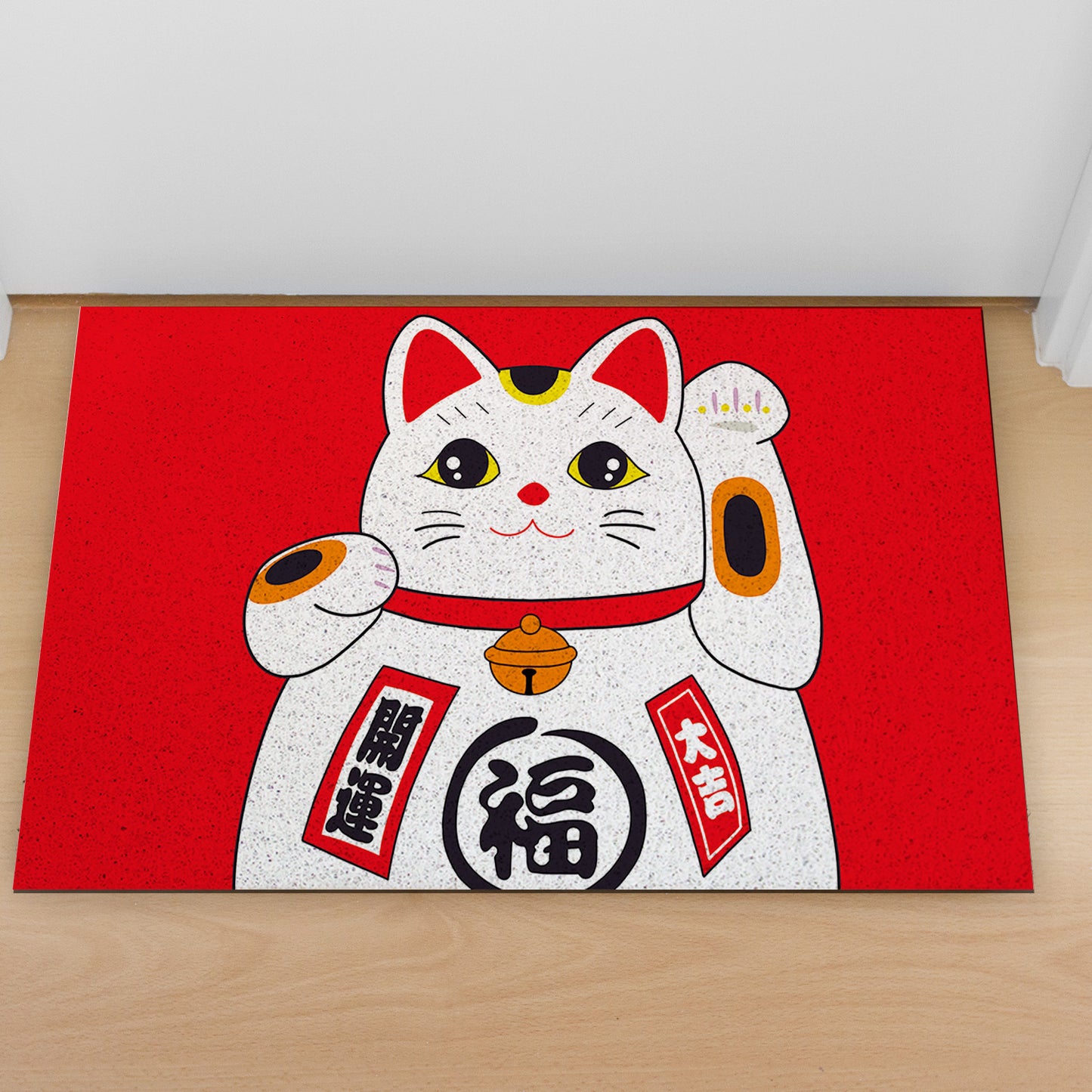 Feblilac Red Lucky Cat PVC Coil Door Mat