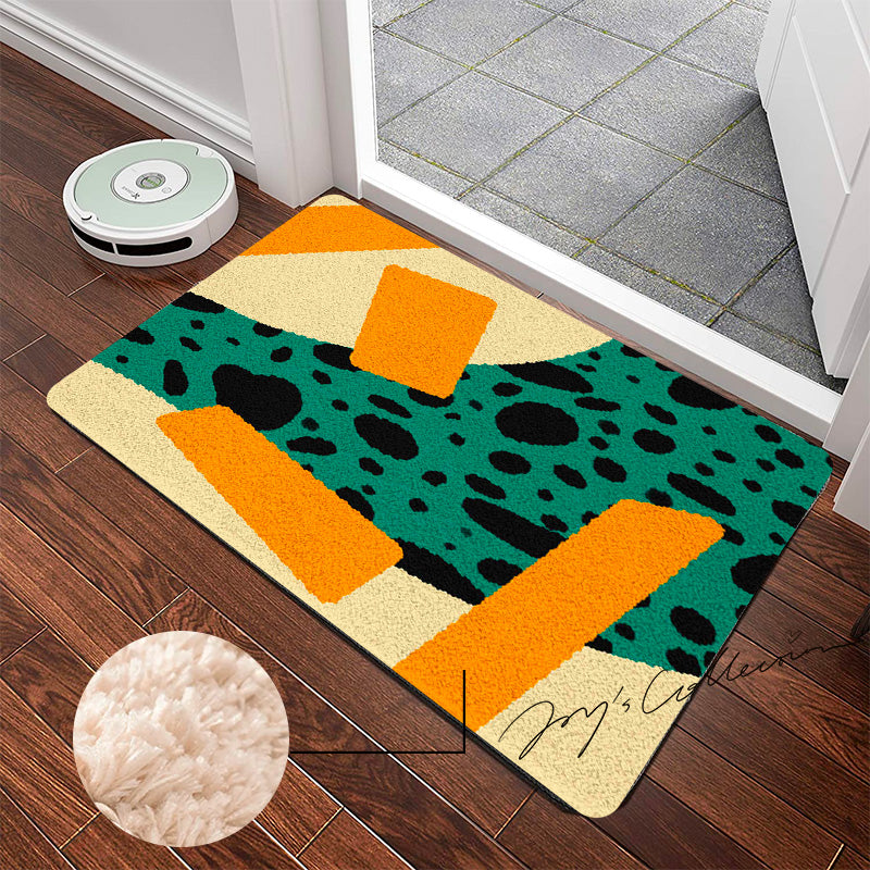 Feblilac Flowing Stain and Square Geometric Tufted Bath Mat