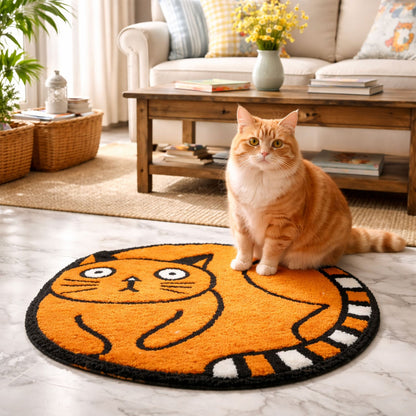 Feblilac Orange Cat Tufted Bath Mat – Cute Non-Slip, Absorbent, Machine Washable Rug