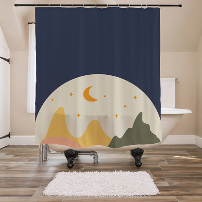 Feblilac  Brown Background Moon Mountains  Shower Curtain with Hooks