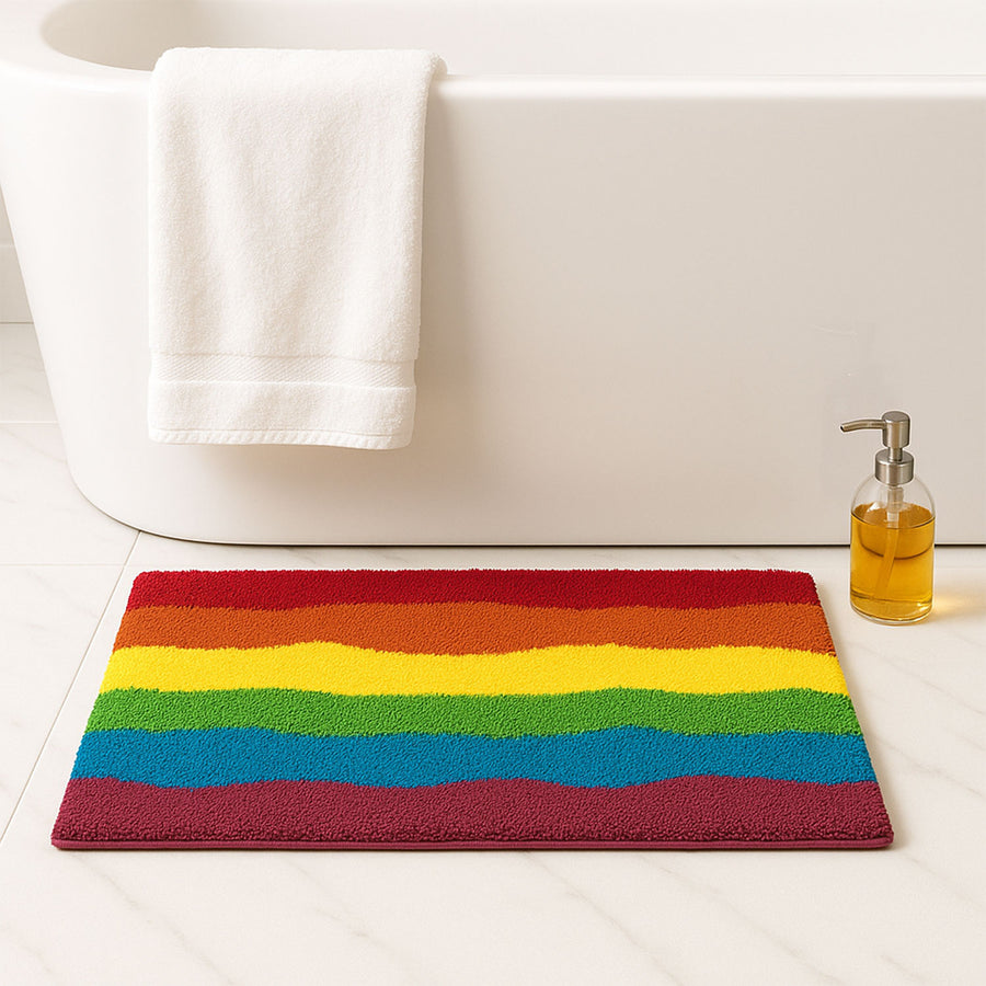 Feblilac Rainbow Striped Tufted Bath Mat – Colorful Wavy Rug - view 3