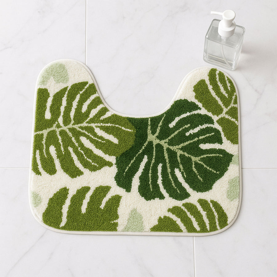 Feblilac Monstera Toilet Mat – U-Shaped Green Leaf Bathroom Rug - view 3