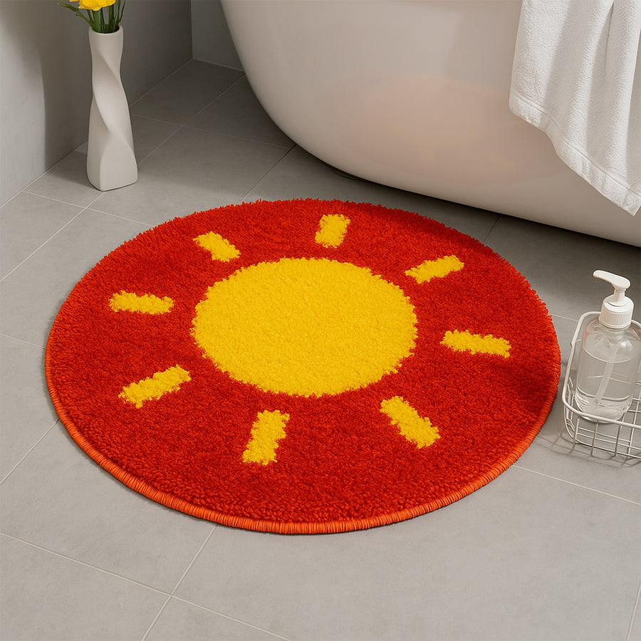 Feblilac Red Background Yellow Sun Tufted Bath Mat - view 3