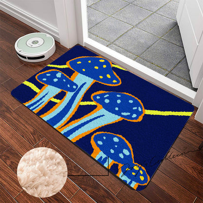 Feblilac Dark Blue Mushroom Tufted Bath Mat