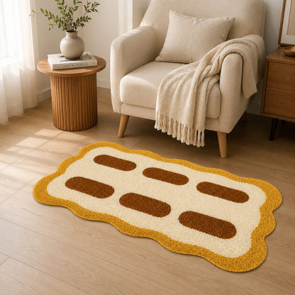 Feblilac Wavy Tufted Bath Mat – Mustard Yellow and Cream Accent Rug