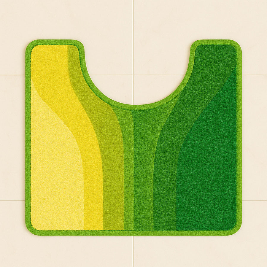 Feblilac Yellow Green Wave Toilet Mat, U-Shape Mat for Bathroom Toilet - view 3