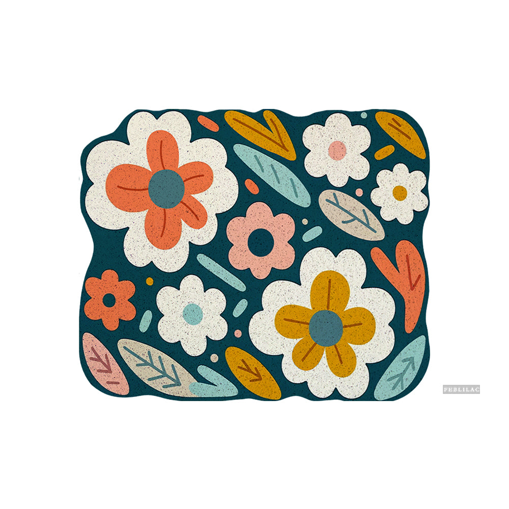 Feblilac Irregular Flowers PVC Coil Door Mat