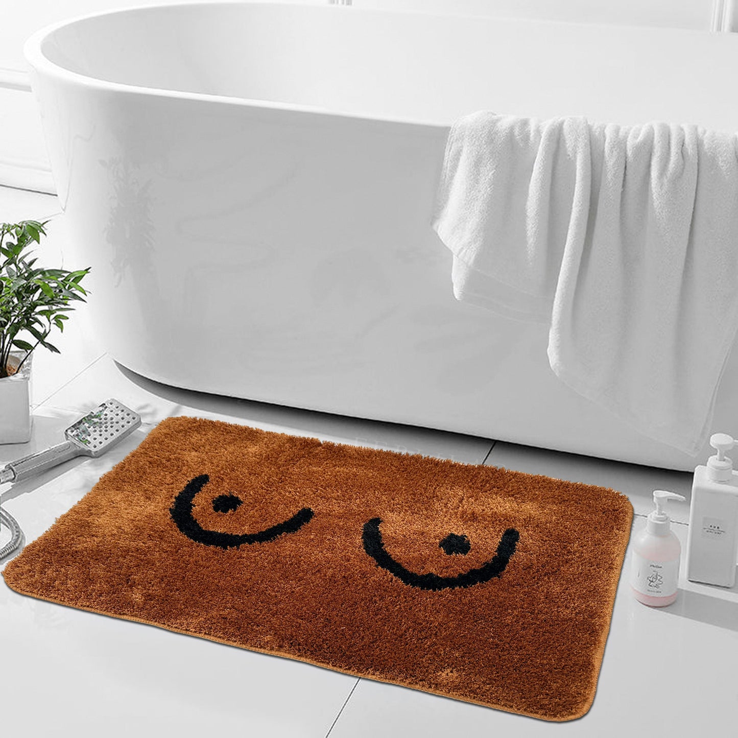 Feblilac Brown Double Skin Milk Boobs Tufted Bath Mat