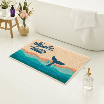 Feblilac Whale Hello Bath Mat – Nautical Ocean Themed Bathroom Rug, Soft & Absorbent, Non-Slip, Machine Washable