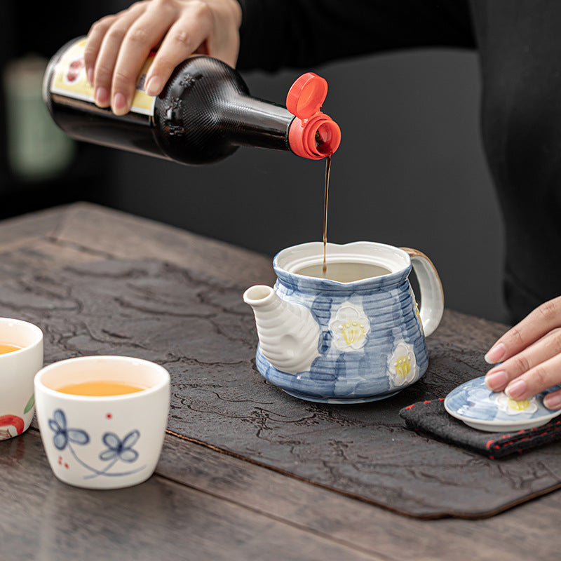 Feblilac Hand Painted Flowers Ceramic Teapot