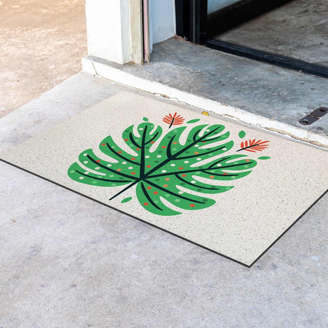 Feblilac Color Dot Green Monstera PVC Coil Door Mat