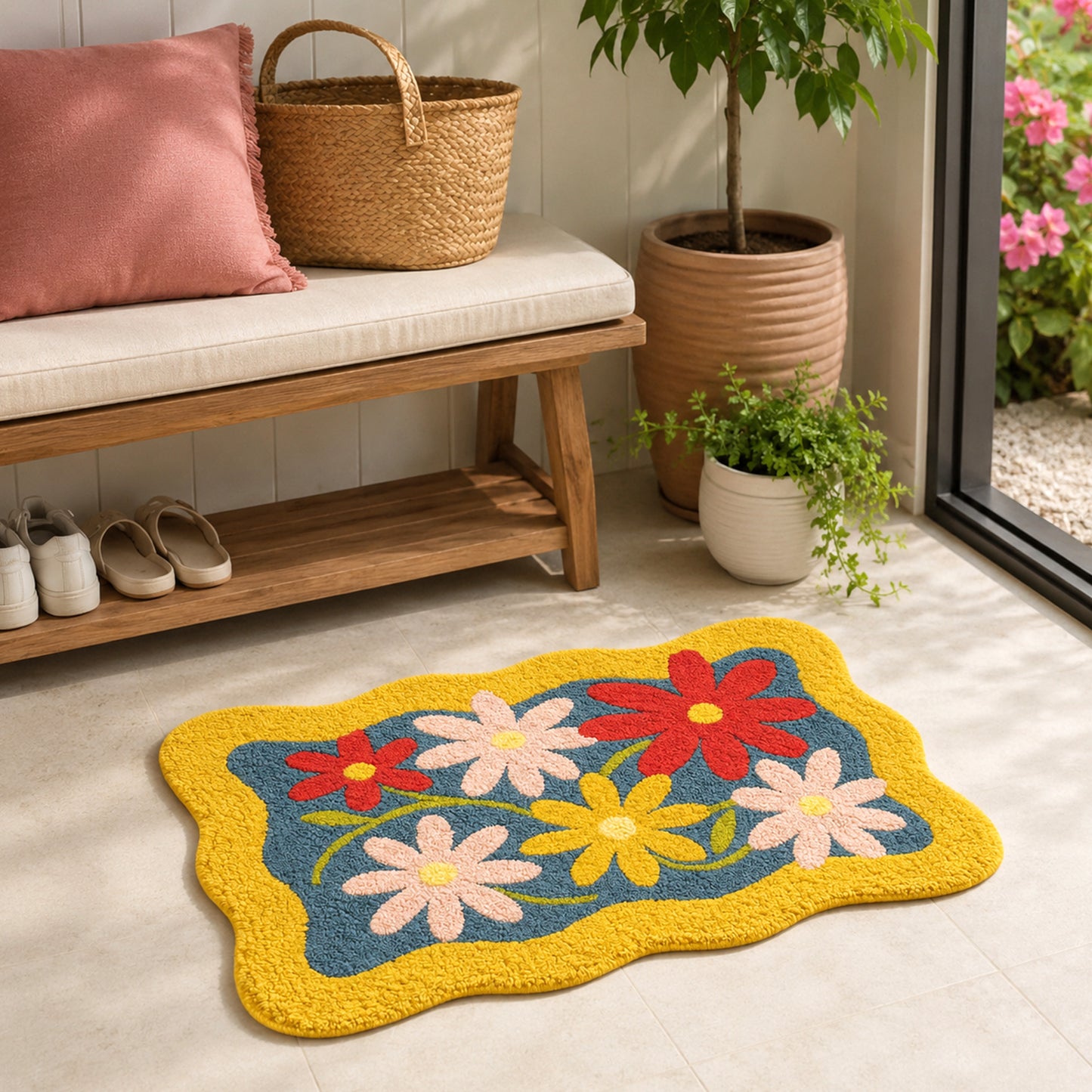 Feblilac Floral Wavy Tufted Bath Mat