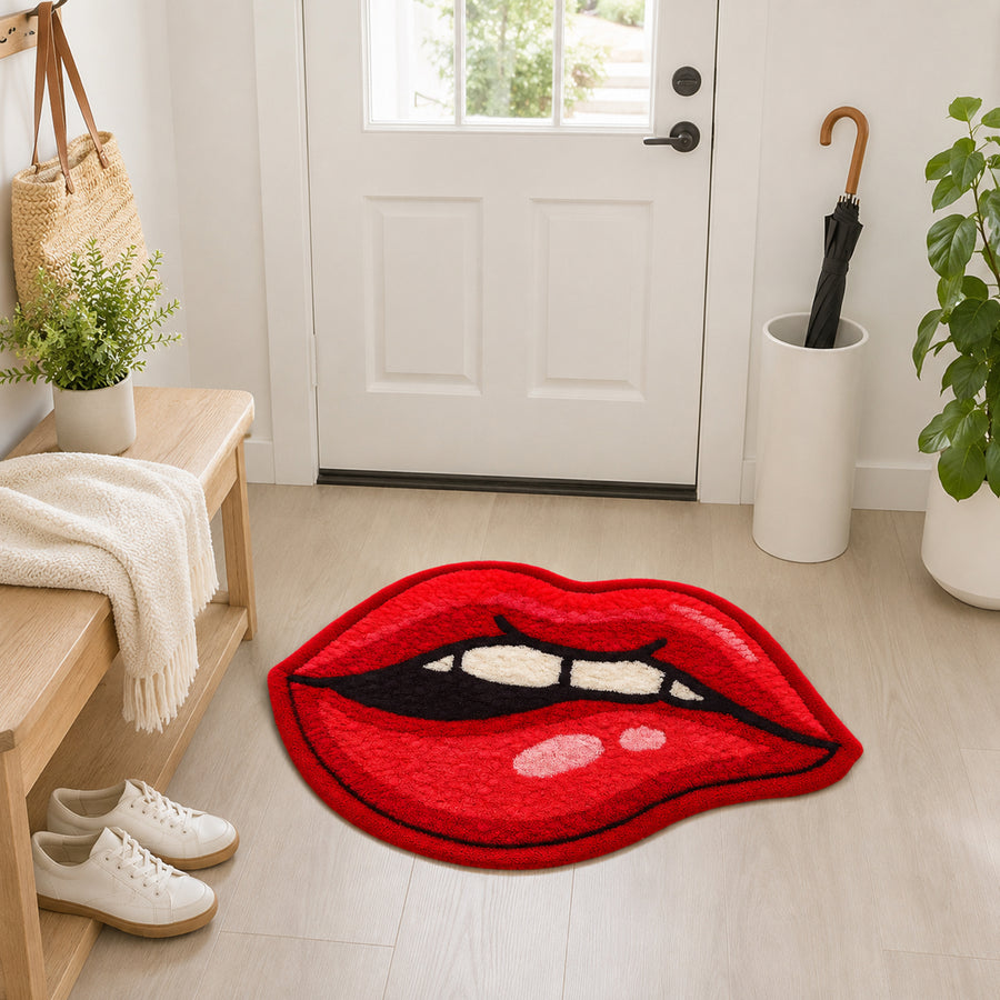 Feblilac Red Lips Tufted Bath Mat – Fun Shaped Bathroom Rug - view 3
