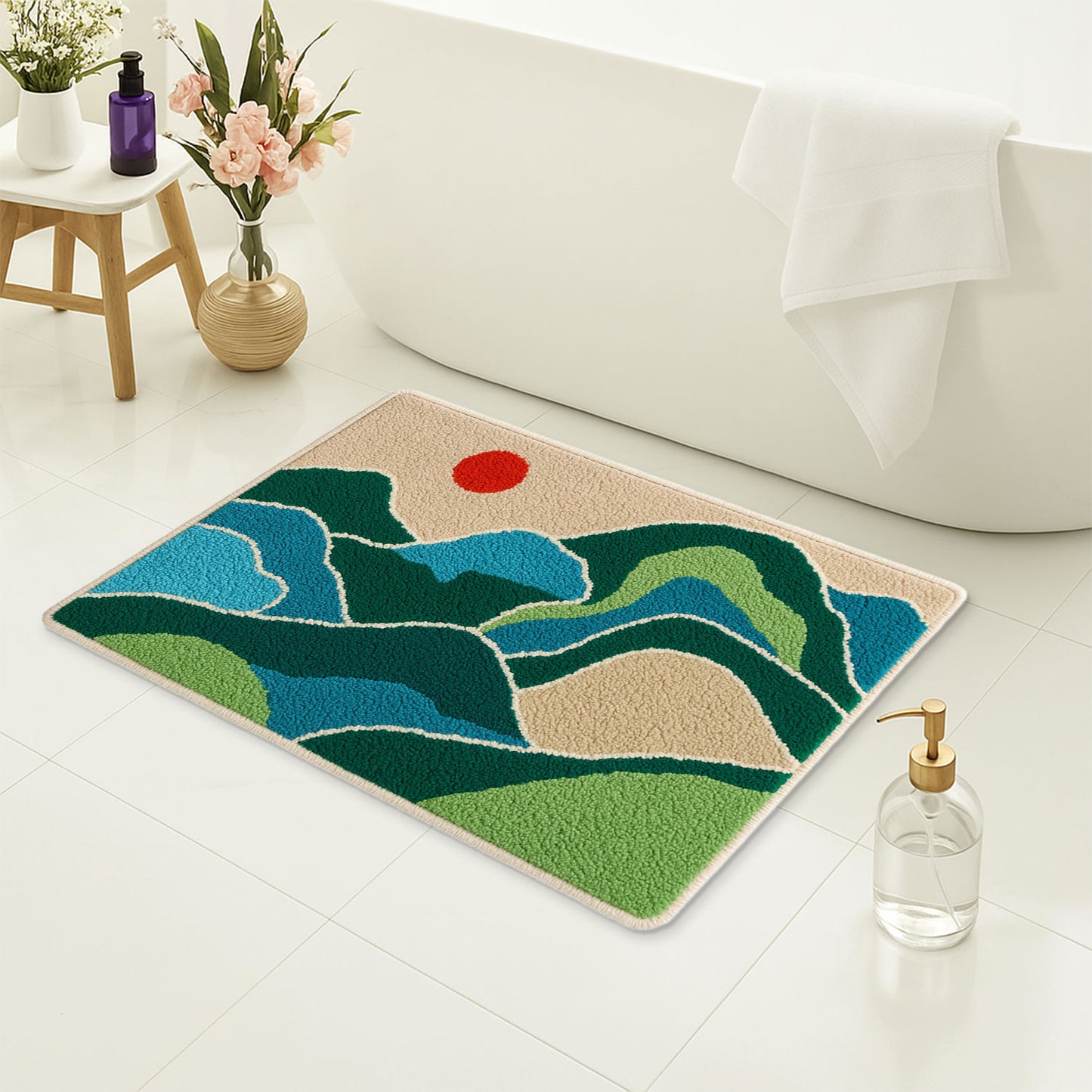 Feblilac Green Mountains and Rivers Tufted Bath Mat