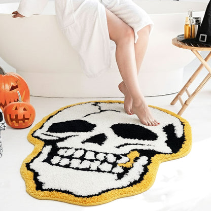 Feblilac Skull Tufted Bath Mat Funny Halloween Non-slip Bathroom Rug