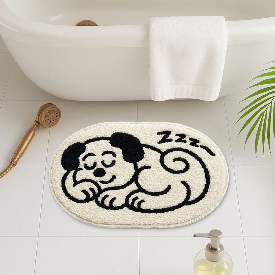 Feblilac Sleeping Dog Tufted Bath Mat – Oval Rug with Cute Cartoon Design - view 3