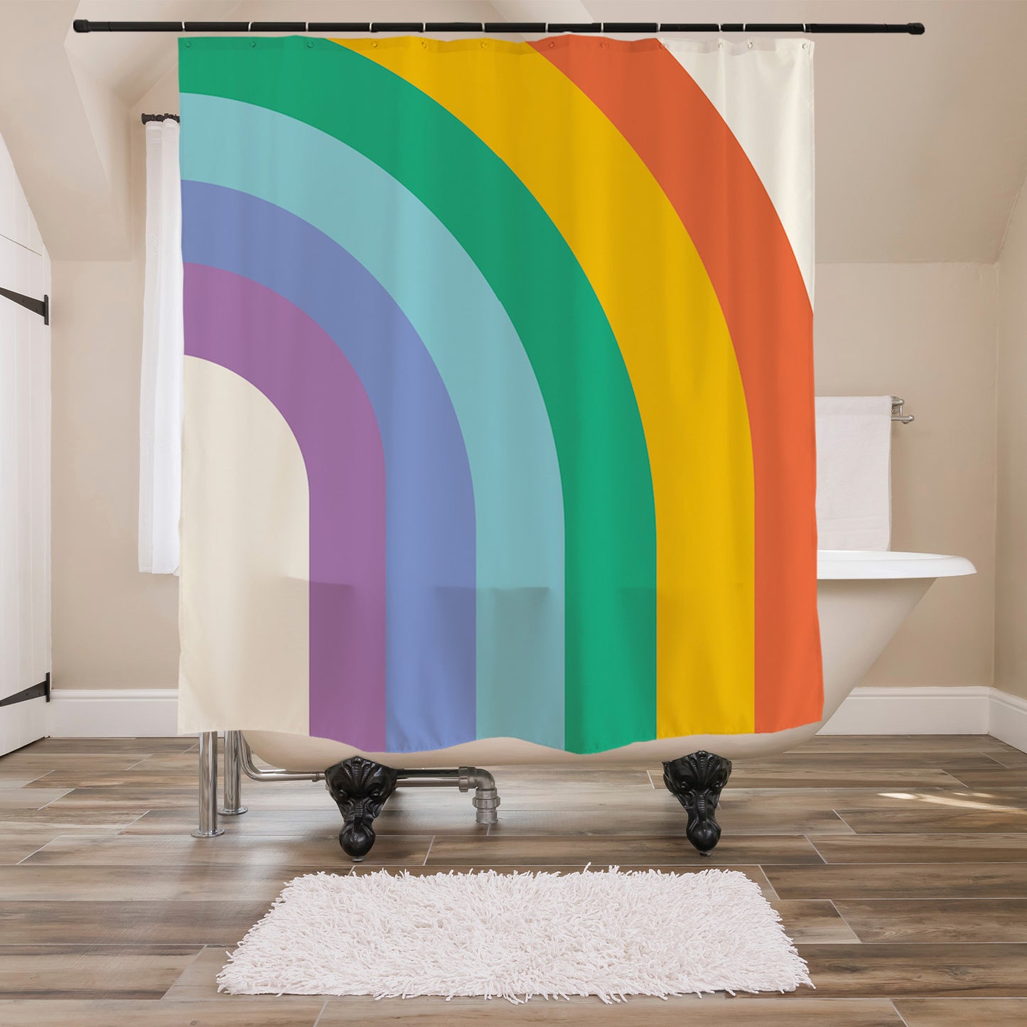 Feblilac Rainbow and Sun Shower Curtain with Hooks