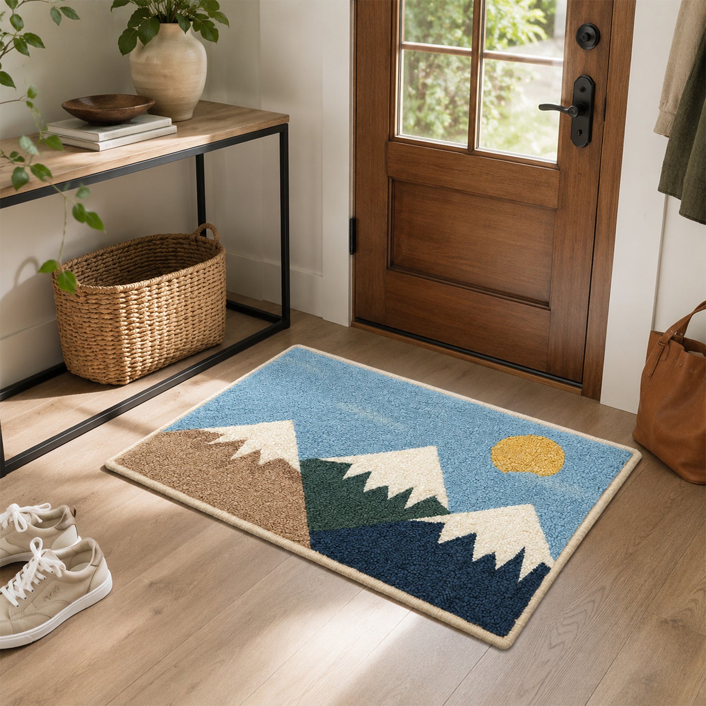 Feblilac Mountain Landscape Tufted Bath Mat – Non-Slip Absorbent Bathroom Rug for Modern Home Decor
