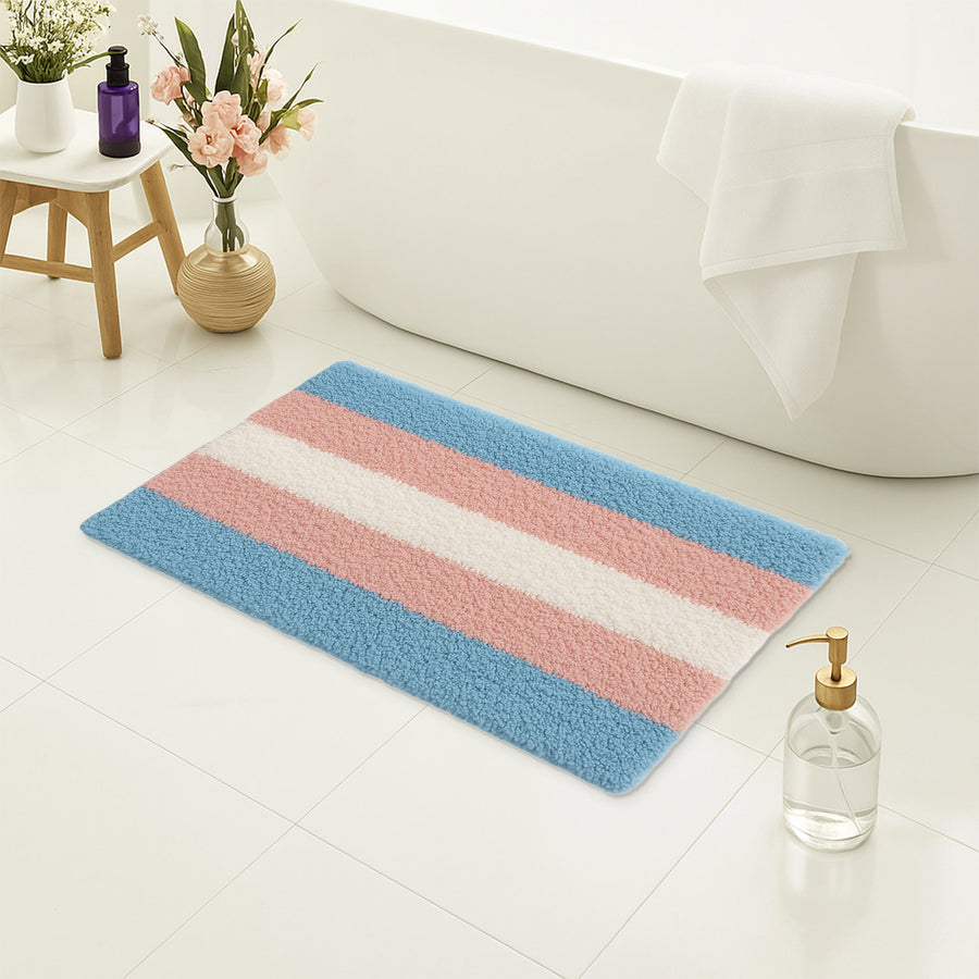 Feblilac Pink Blue White LGBT Flag Tufted Bath Mat - view 3
