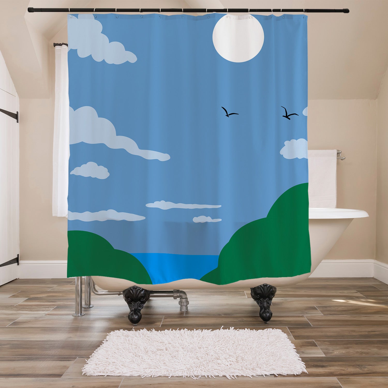 Feblilac Path to the Beach Shower Curtain with Hooks
