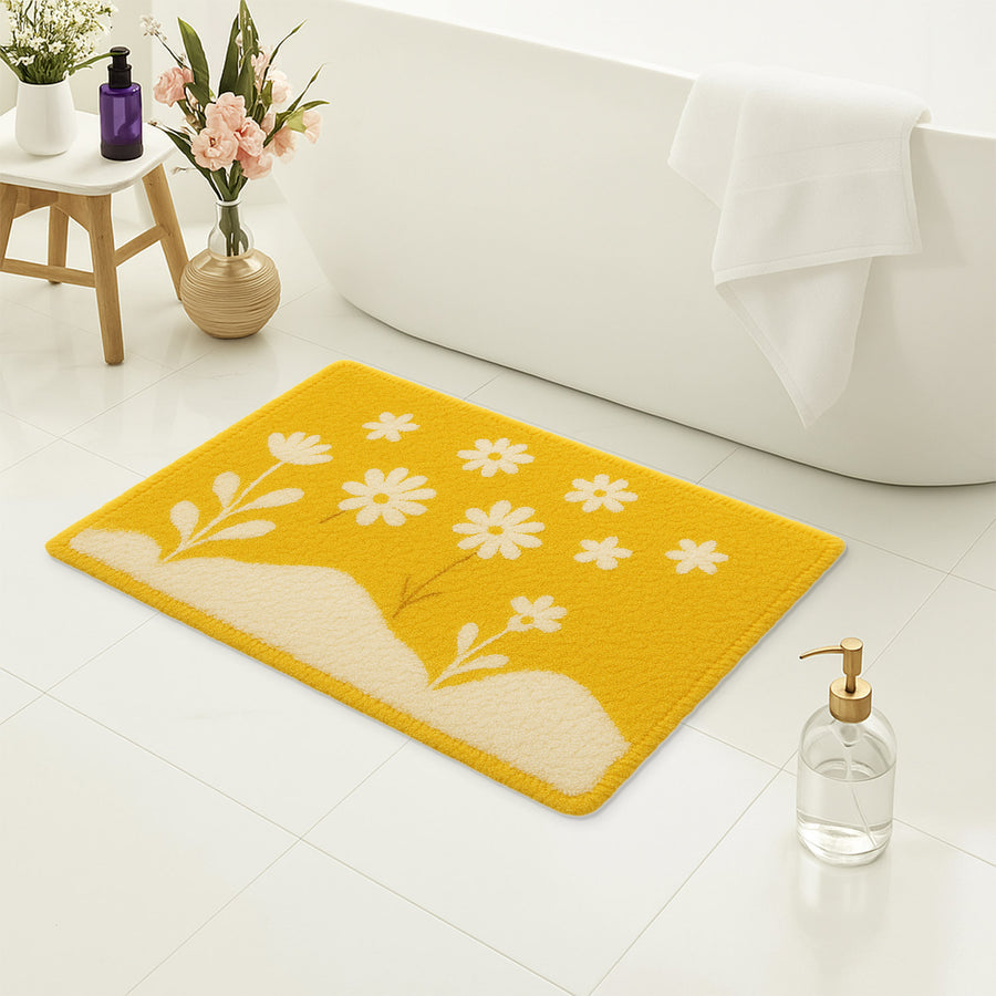 Feblilac Yellow Daisy Field Tufted Bath Mat – Cheerful Floral Landscape, Soft & Bright Bathroom Rug - view 4