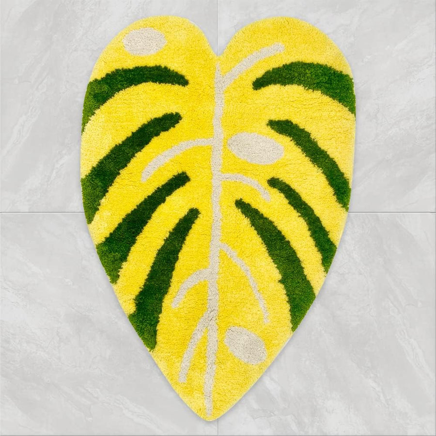 Feblilac Soft Yellow and Green Leaves Bathroom Rug, Heart-Shape Mat, Gift Idea - view 3