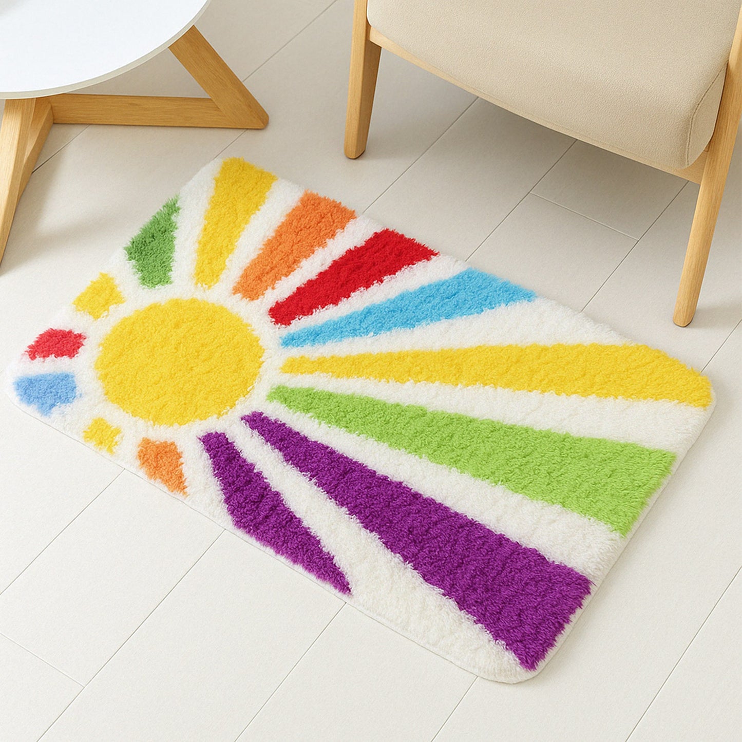 Feblilac Rainbow Sun Rays Tufted Bath Mat