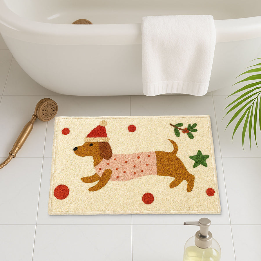 Feblilac Christmas Dachshund Bath Mat – Cute Holiday Dog Rug for Bathroom Decor - view 3