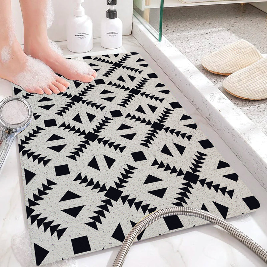 Feblilac Black and White PVC Coil Bathtub Mat, Diamond Pattern Shower Mat, Anti-Slip Mat for Bath Tub - view 3