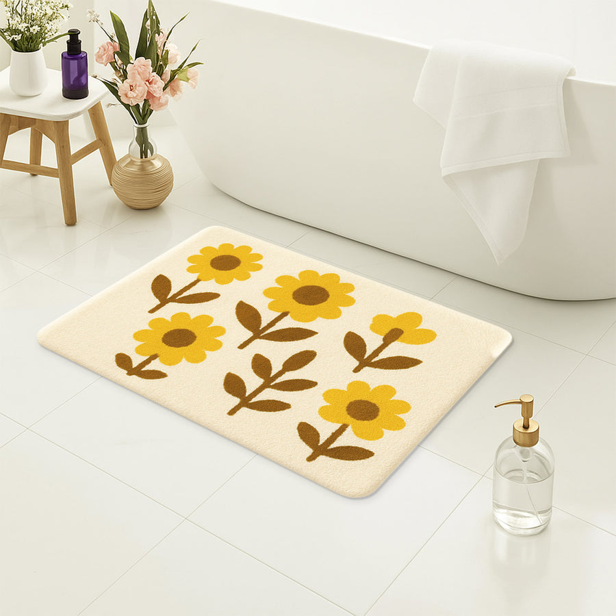 Feblilac Cute Yellow Floral Bath Mat – Soft Non-Slip Bathroom Rug, Sunflower Design - view 4