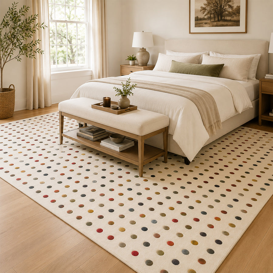 Feblilac Colorful Dot Wool Area Rug, Cream Plush Polka Dot Rug for Modern Home Decor - view 3
