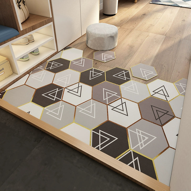 Feblilac Irregular Geometric Hexagon Triangular Pattern PVC Leather Door Mat