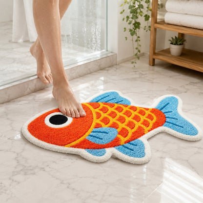 Feblilac Koi Fish Tufted Bath Mat – Colorful Fish Shaped Rug