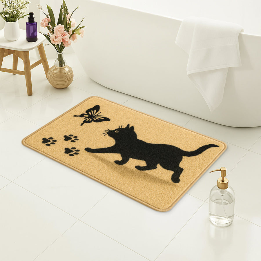 Feblilac Black Cat & Butterfly Tufted Bath Mat - view 3
