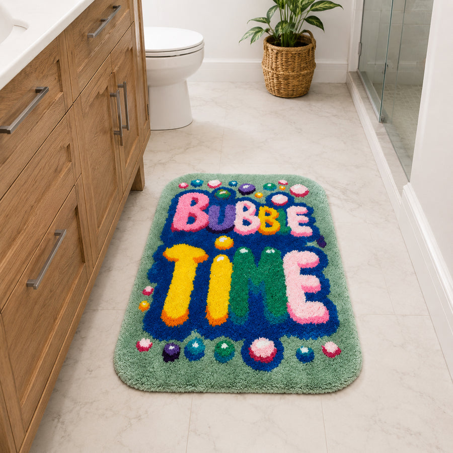 Colorful Bubble Time Tufted Bath Mat, Retro Letter Bathroom Rug - view 4