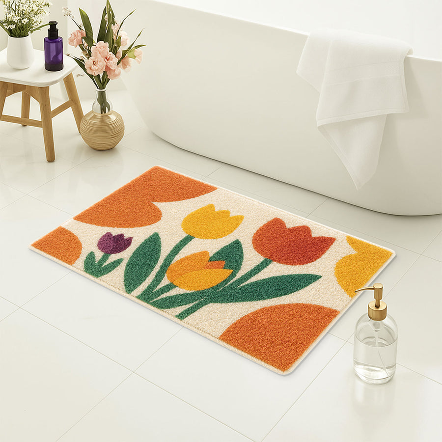 Bright Tulip Bathroom Mat – Soft, Absorbent & Non-Slip Bath Rug - view 4