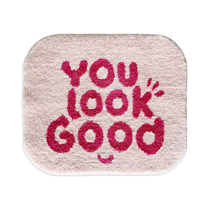 Feblilac Pink You Look Good Smiley Face Tufted Bath Mat