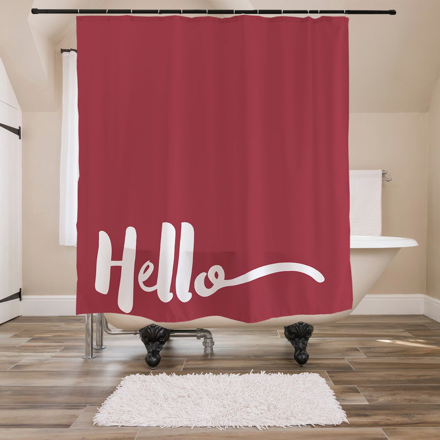Feblilac Red Background Hello Shower Curtain with Hooks - view 3