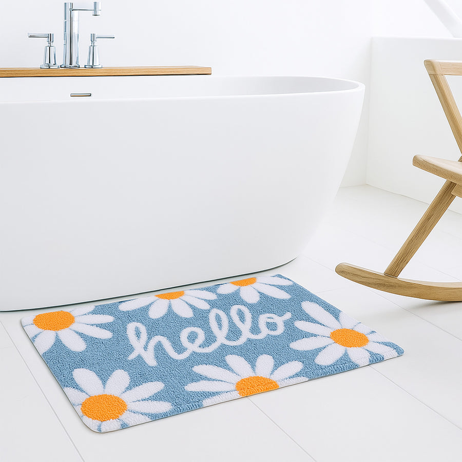 Blue Hello Daisy Bath Mat – Soft Floral Rug for Bathroom - view 4