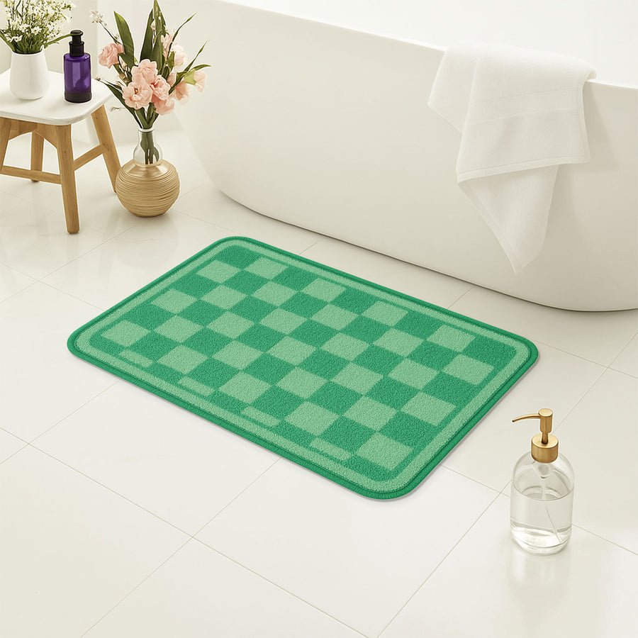 Feblilac Green Checkerboard Tufted Rug – Minimalist Non-Slip Bath Mat - view 4