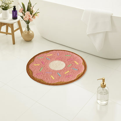 Feblilac Donut Shaped Tufted Rug - Pink Frosting with Rainbow Sprinkles