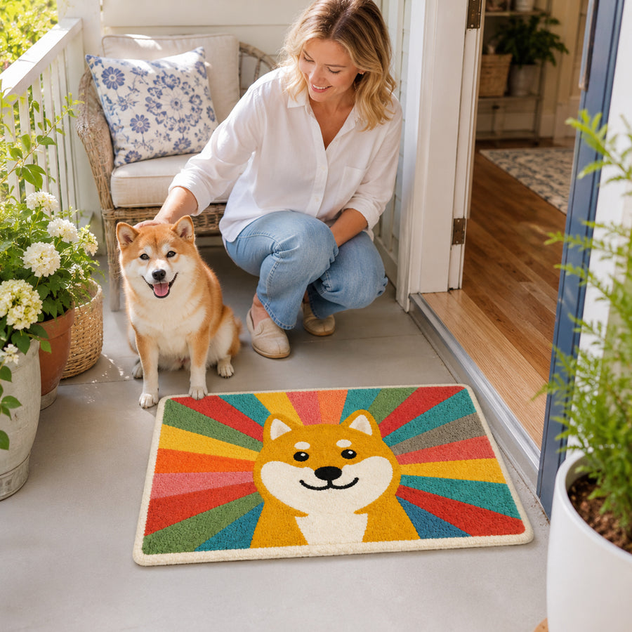 Feblilac Shiba Inu Rainbow Burst Tufted Bath Mat – Cute Dog Rug - view 4