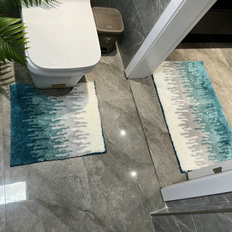 Feblilac Abstract Waves Tufted Bathroom Mat Toilet U-Shaped Floor Mat