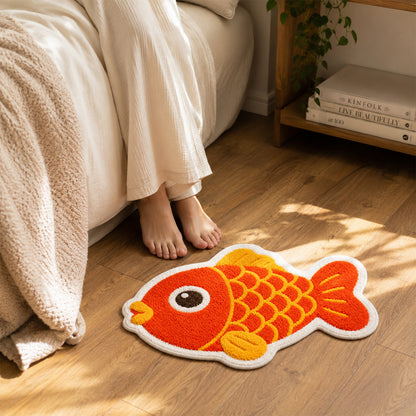 Feblilac Red Orange Fish Tufted Rug – Cute Shaped Bathroom & Entryway Mat