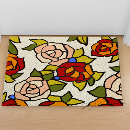 Feblilac Beautiful Rose Garden PVC Coil Door Mat