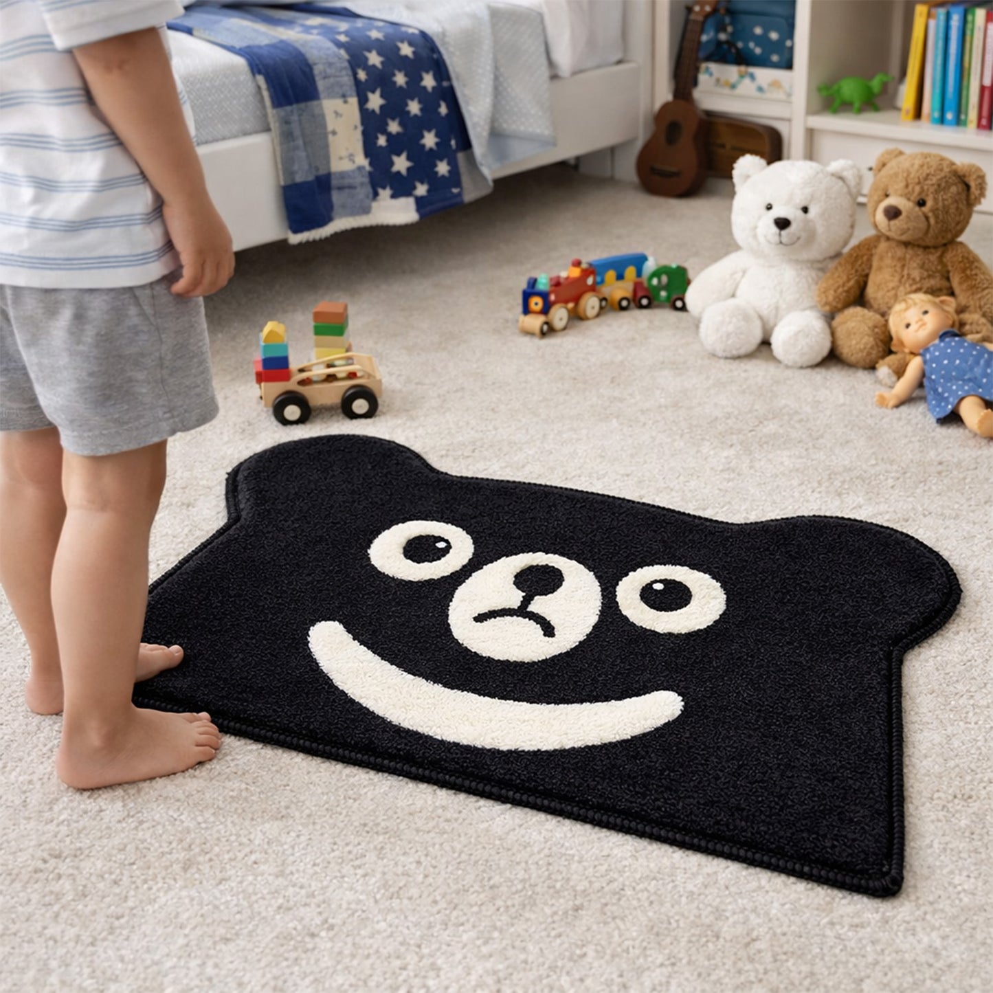 Feblilac Black Bear Tufted Bath Mat | Non-Slip & Washable Cute Rug