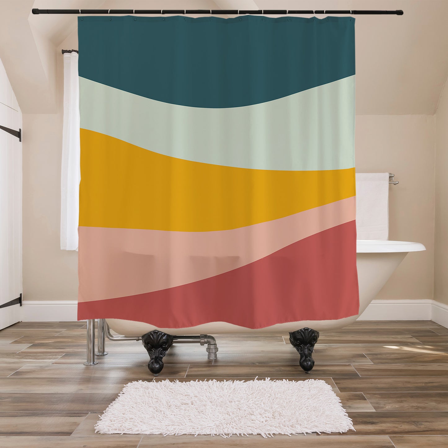 Feblilac Five Color Mountain Shower Curtain with Hooks